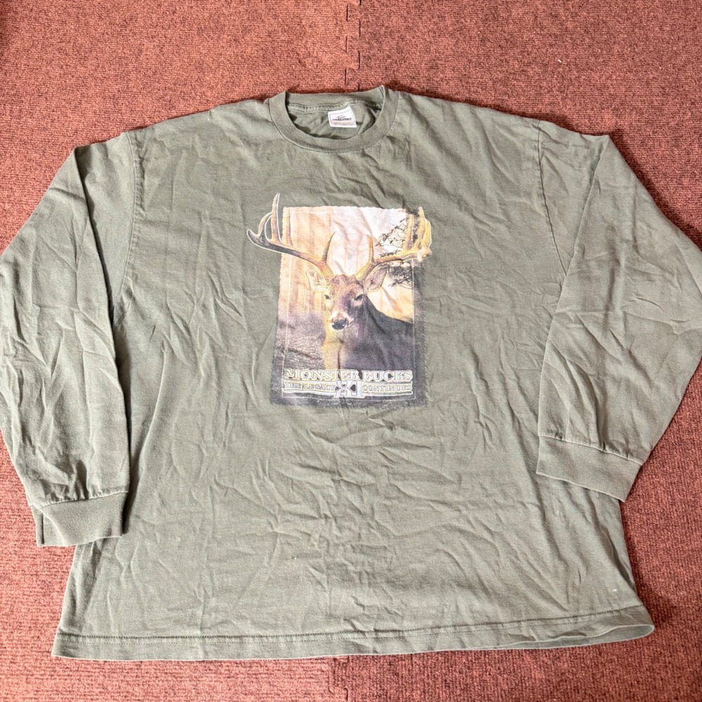 Team‎ Realtree Monster Bucks XI Graphic T-Shirt Mens 2XL Long Sleeve Olive Green